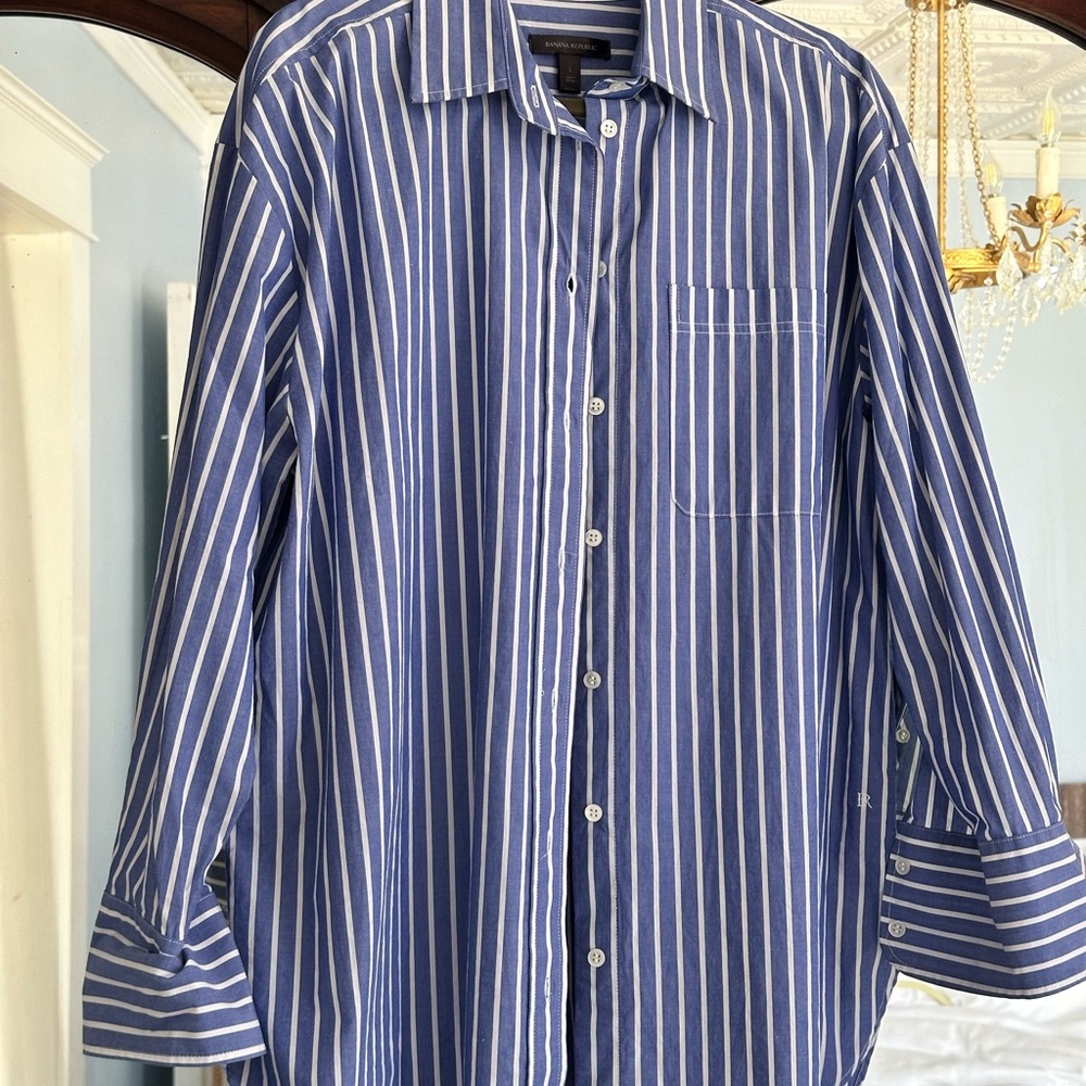 Banana Republic Blue Striped Women's Shirt 100% cotton size L
